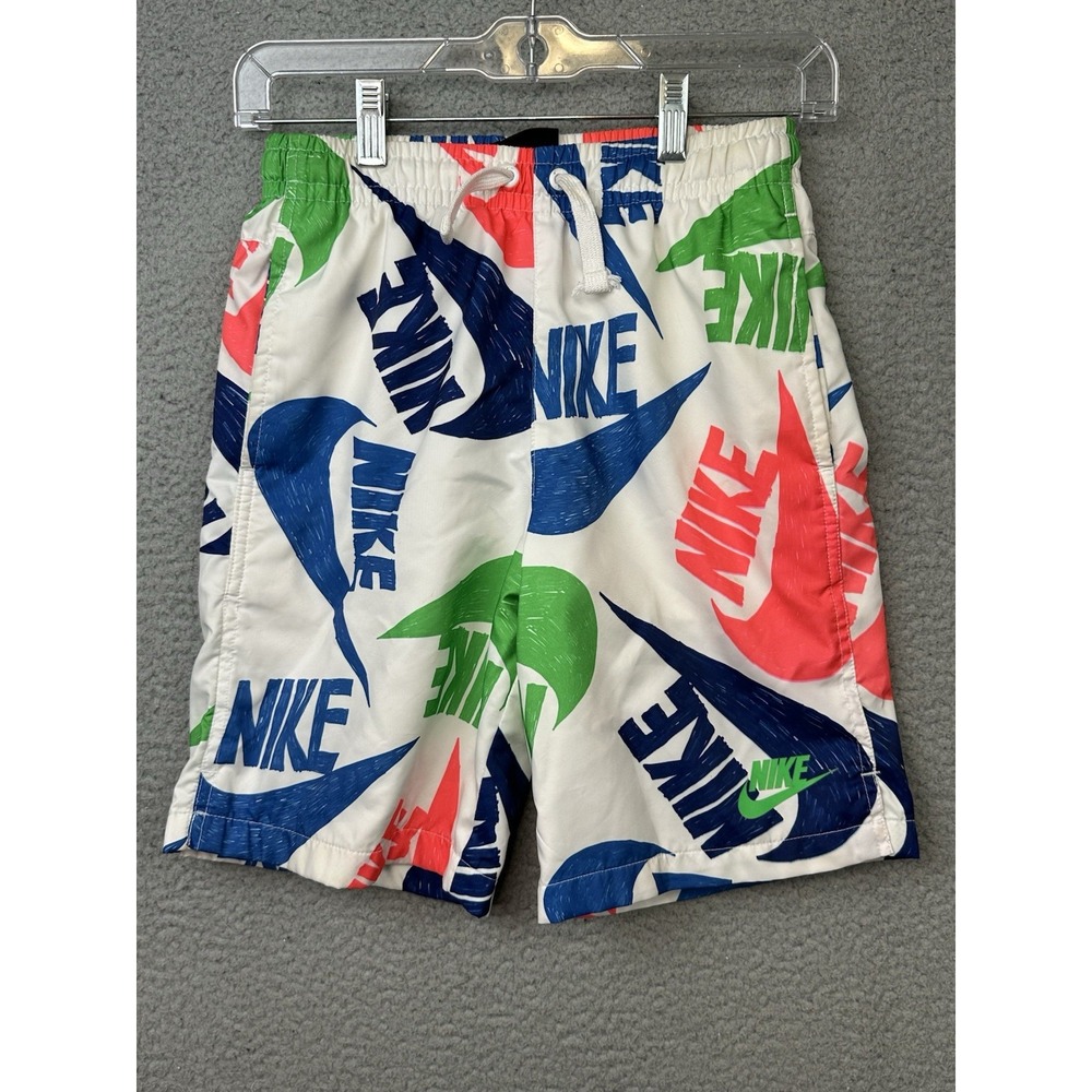 Nike Swim Trunks Boys Med 10-12 Volley Shorts All Over Print Swoosh DD2753-329